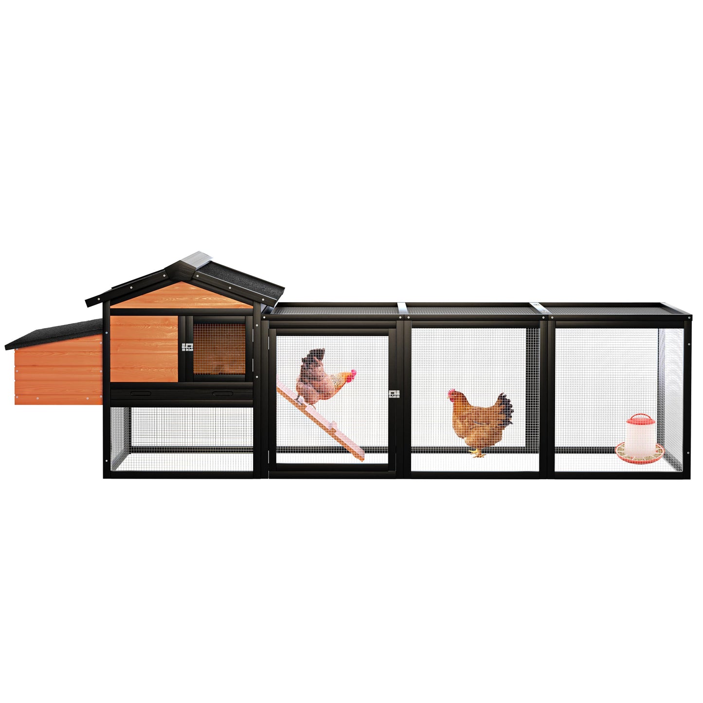 Vynxaria 36in H x 72in W x 28in D Farmhouse Chicken Rabbit Hutch 1 Pack Black Brown Large Wooden Coop