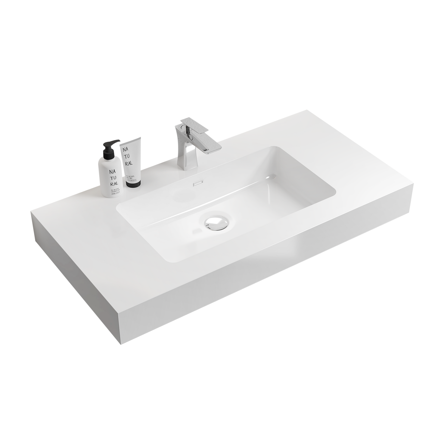 Tatayosi Integrated solid surface basin WITHOUT drain and faucet glossy white color