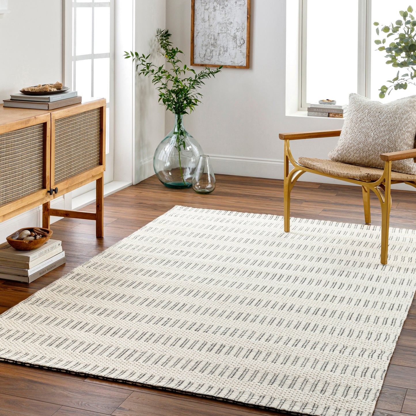 Livabliss Nevada 6 x 9 (ft) Flatweave Wool Cream/Black Rectangular Indoor Trellis Professionally Clean Only Pet Friendly Area rug