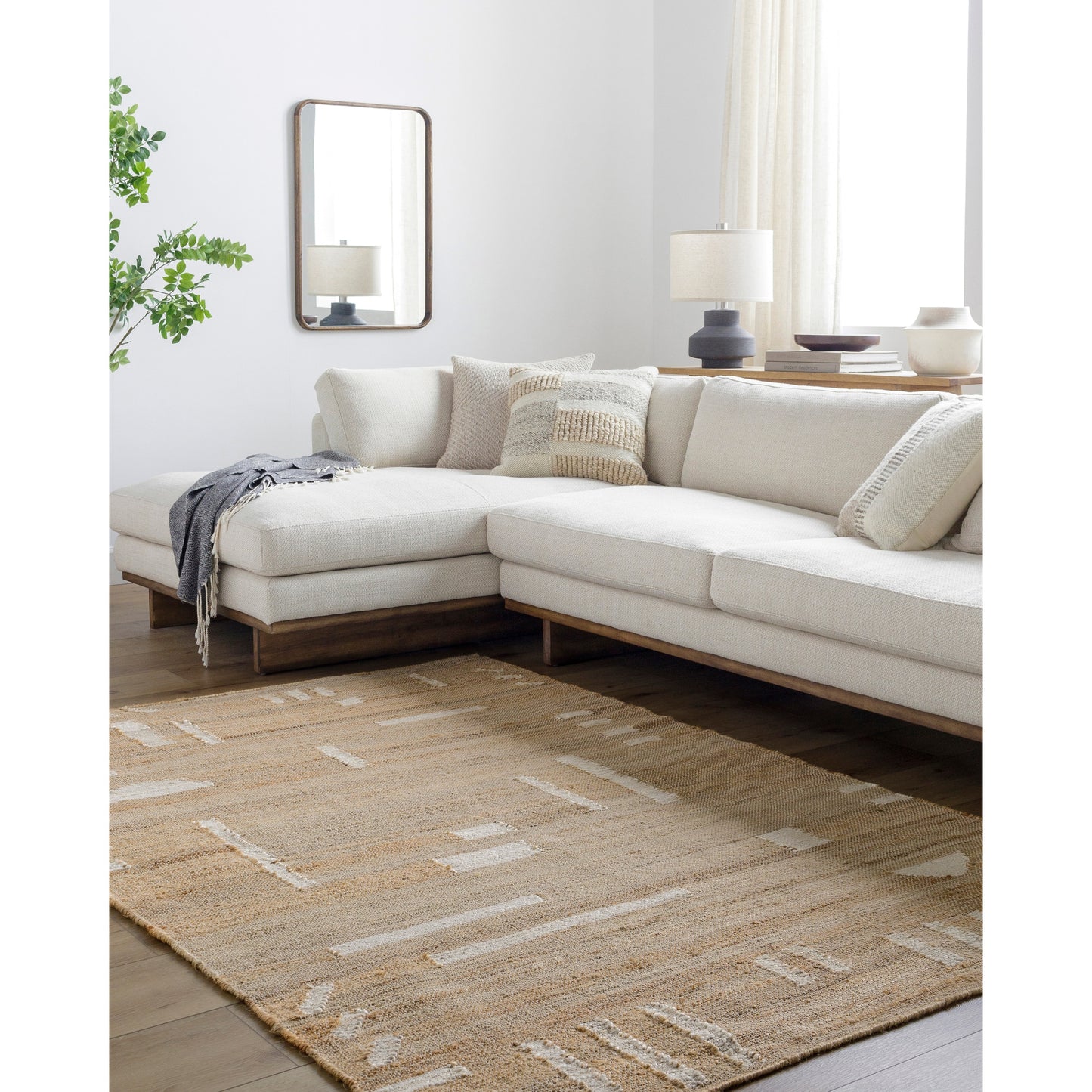 Livabliss Diane 5 x 8 (ft) Flatweave Jute Beige/White Rectangular Indoor Abstract Bohemian/Eclectic Spot Clean Only Pet Friendly Area rug