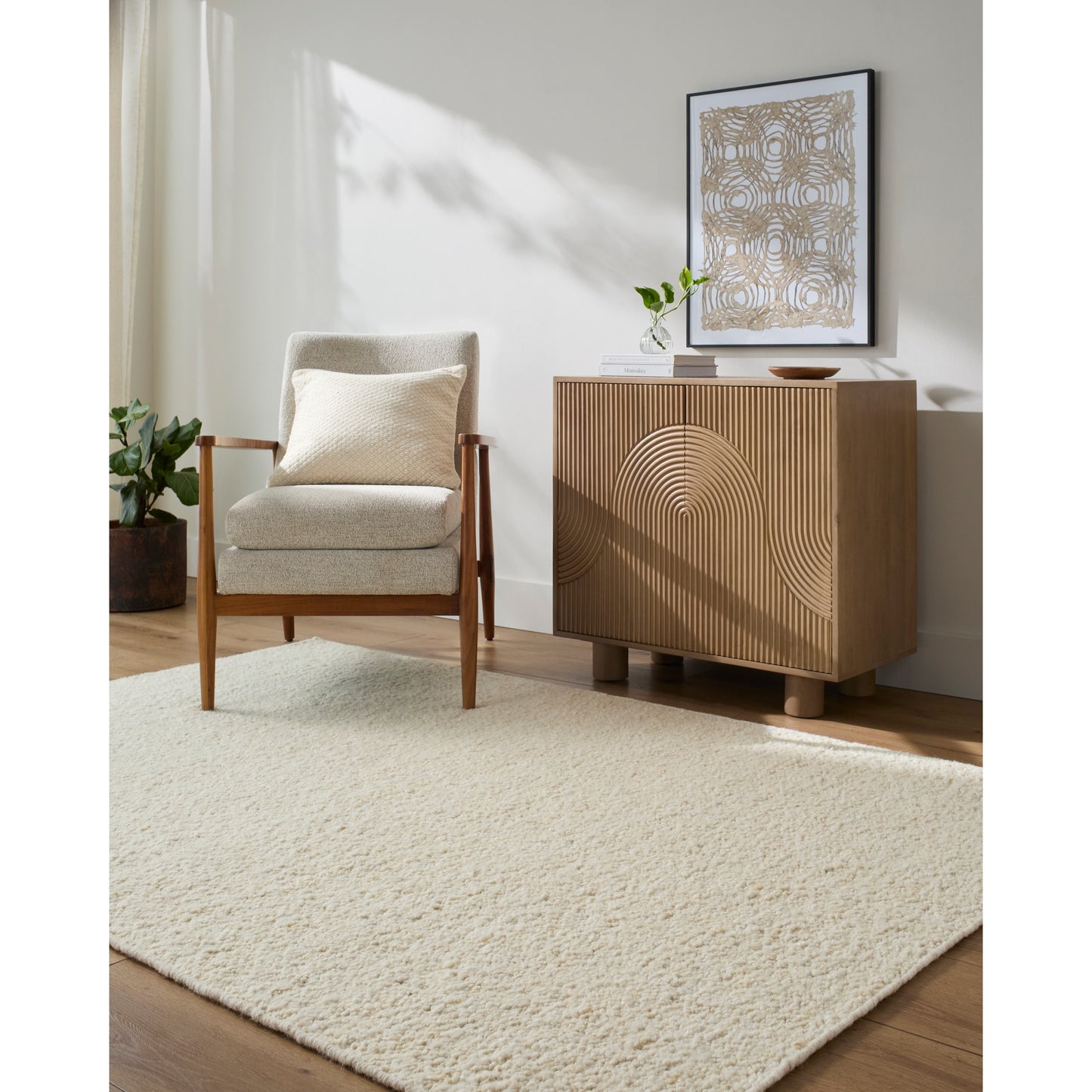 Livabliss Leman 4 x 6 (ft) Flatweave Wool Cream Rectangular Indoor Solid Bohemian/Eclectic Spot Clean Only Pet Friendly Area rug