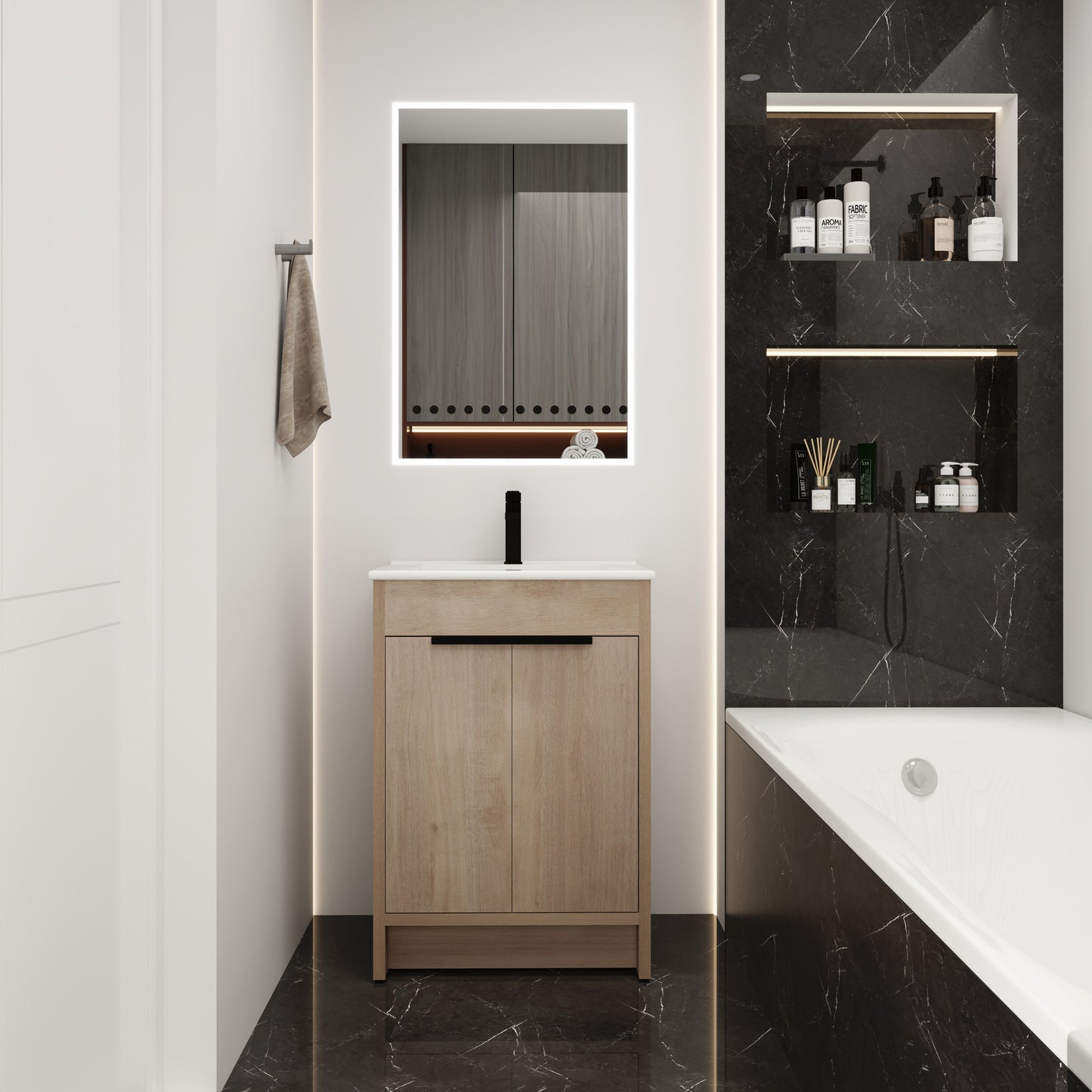 Tatayosi Freestanding Bathroom Vanity with White Ceramic Sink 2 Soft-Close Cabinet Doors (KD-PACKING)