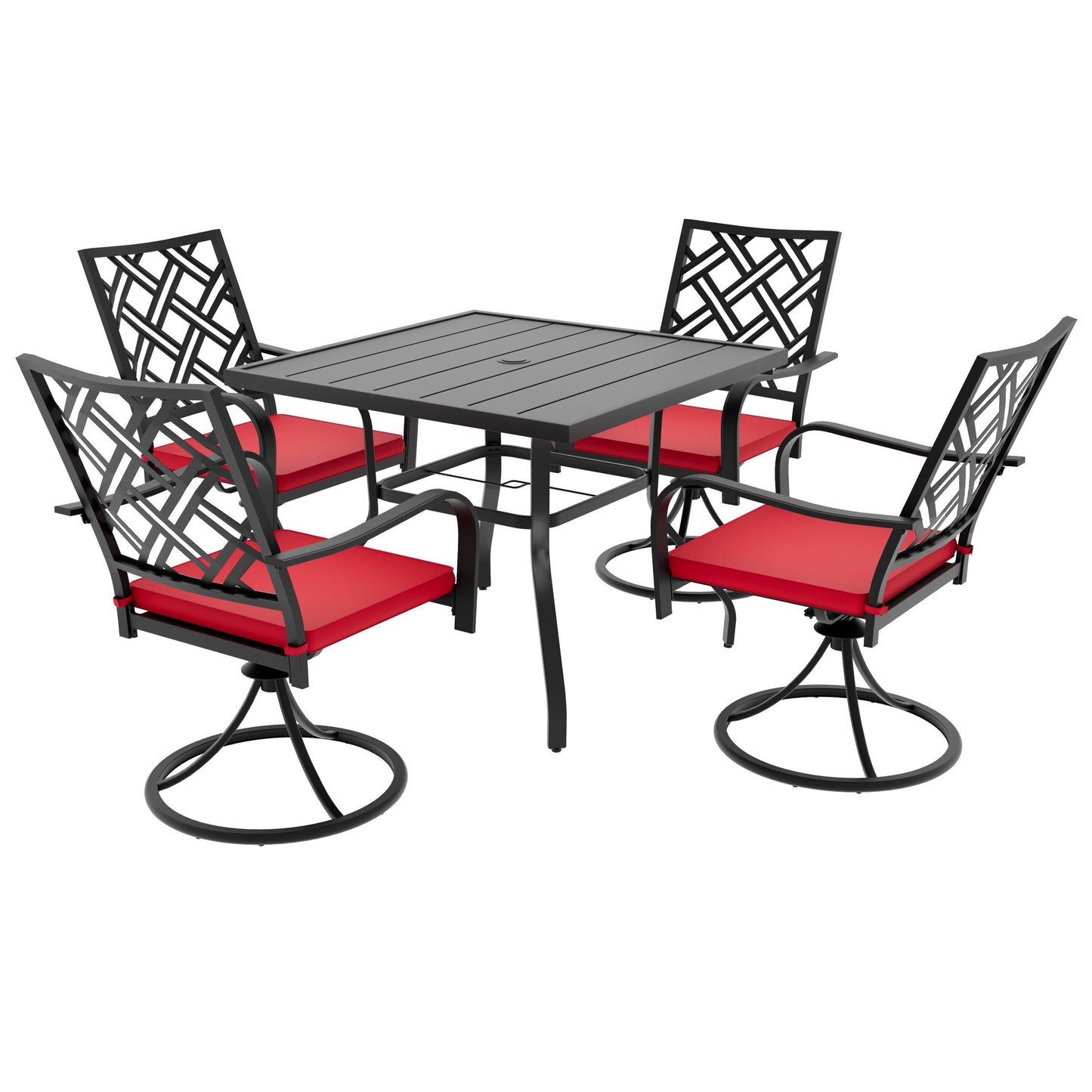 Nuu Garden 5 -Piece Black Patio Dining Set Iron Square Table with 4 Stationary Chairs