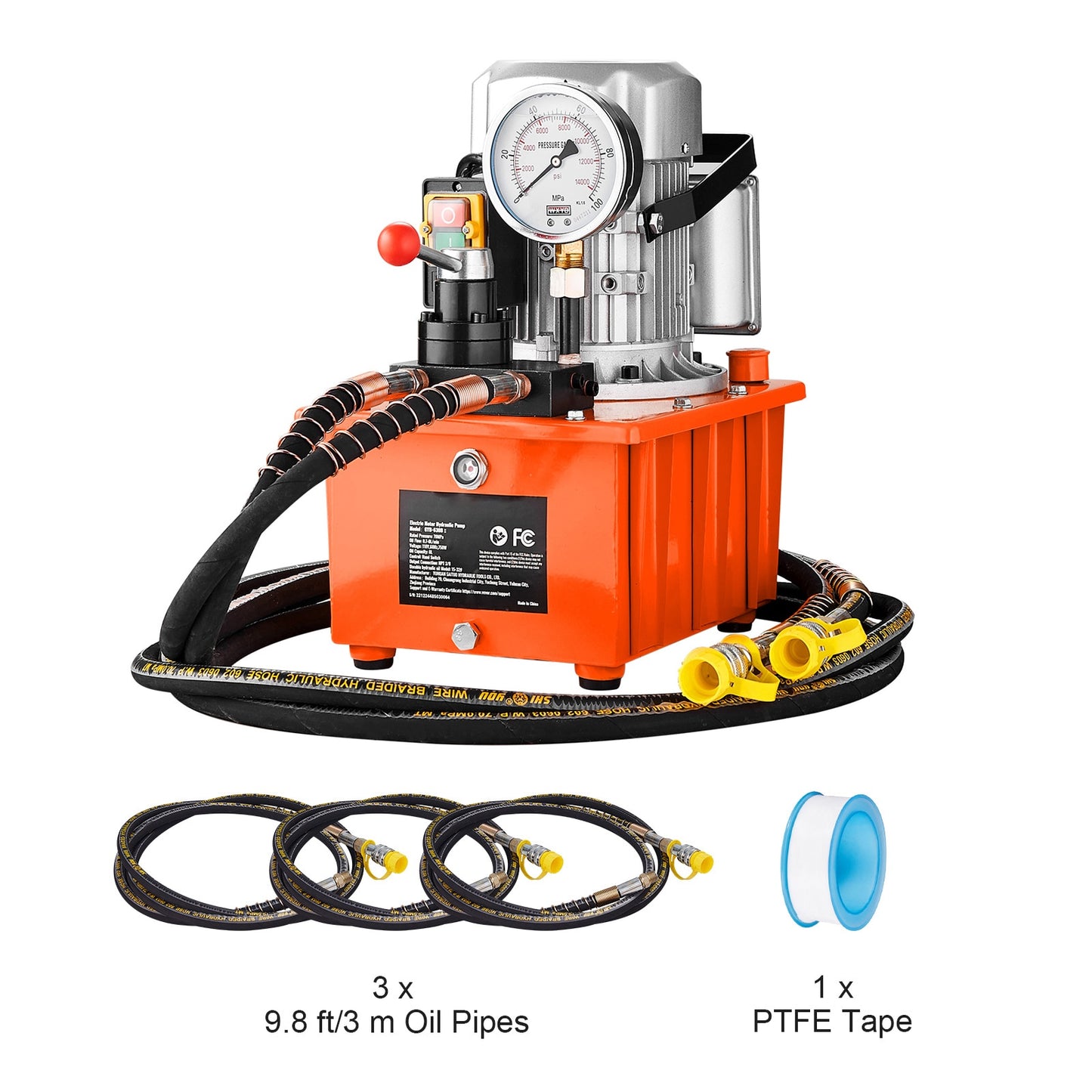 VEVOR Electric Hydraulic Pump 10000 PSI 750W 110V 488 in³/8L Capacity Double Acting Manual Valve Electric Driven Hydraulic Pump Power Pack Unit with Lever Switch for Punching/Bending/Jack Machines