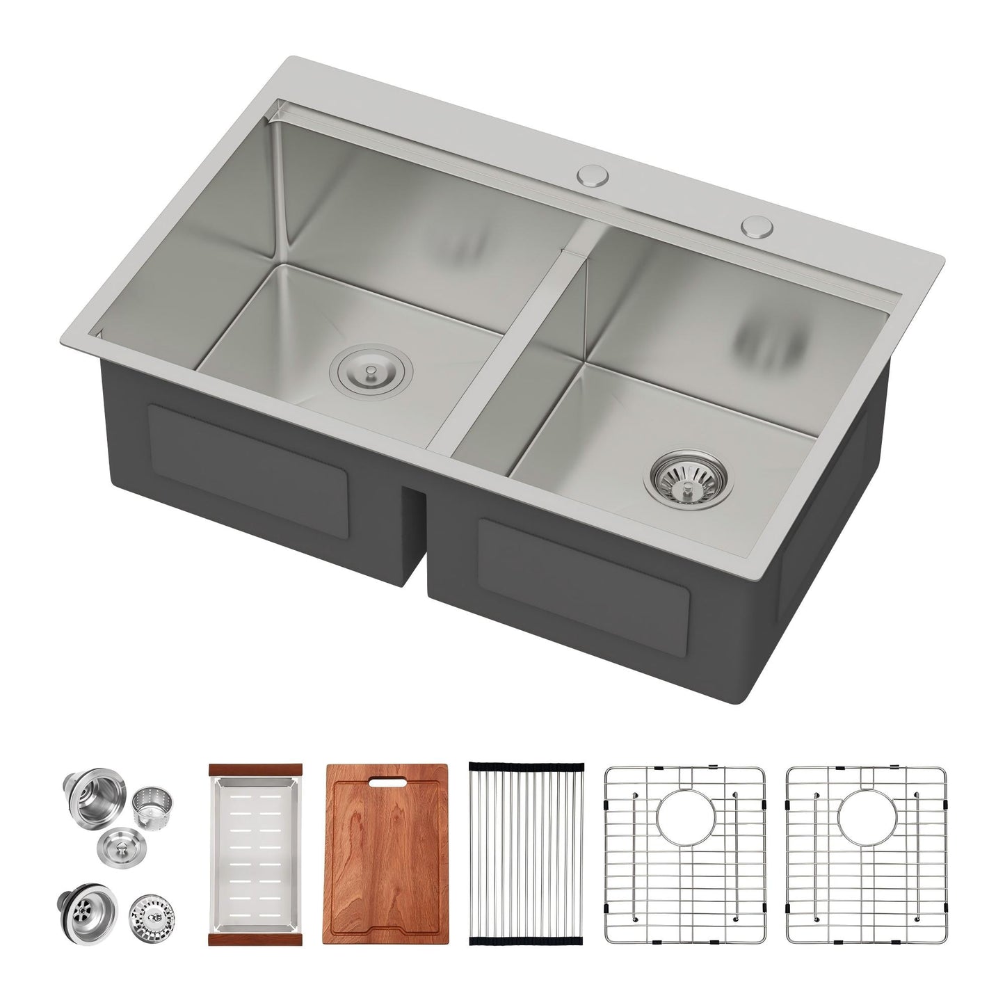Lordear Drop-in 36-in x 22-in Stainless steel Double equal bowl 16 -Gauge Workstation Kitchen Sink
