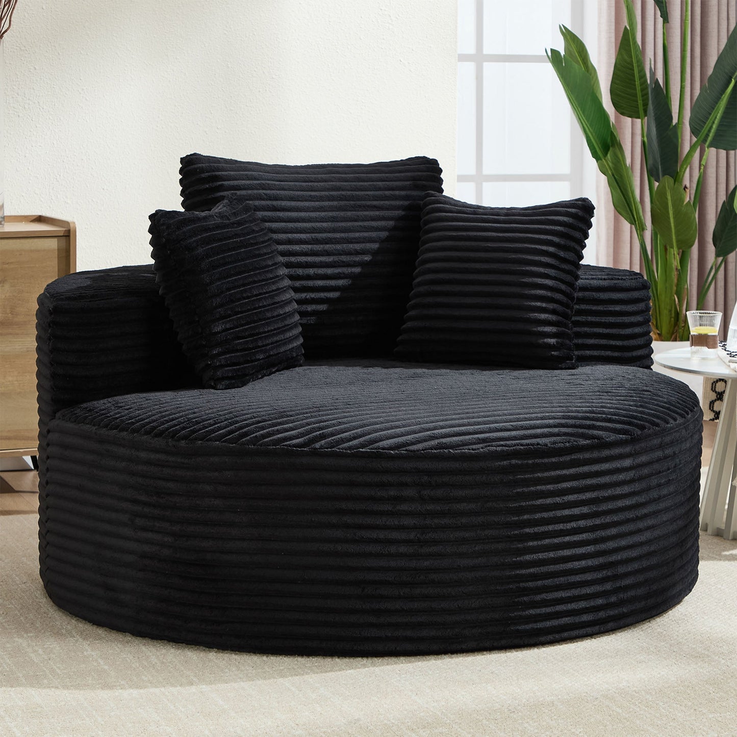 Boyel Living Black Round Sectional Sofa Couches Bed with Memory Foam and three pillows for Living Room