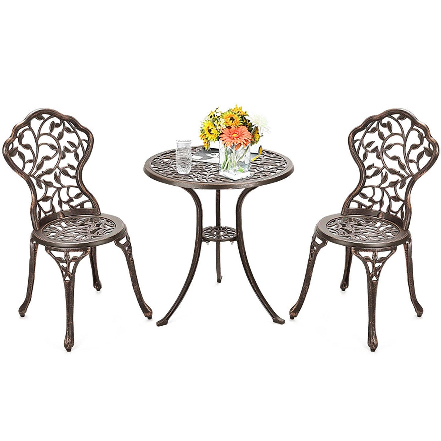 Boyel Living 3 Pieces Outdoor Cast Aluminum Patio Furniture Set Bistro Set with Rose Design-Bronze