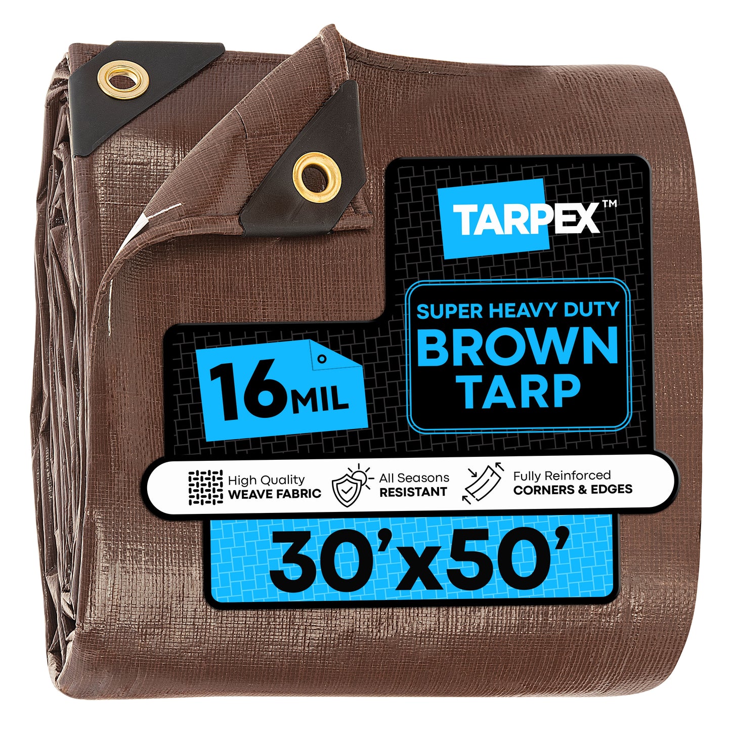 Tarpex 30-ft x 50-ft Brown Waterproof Commercial Polyethylene 16-mil Tarp
