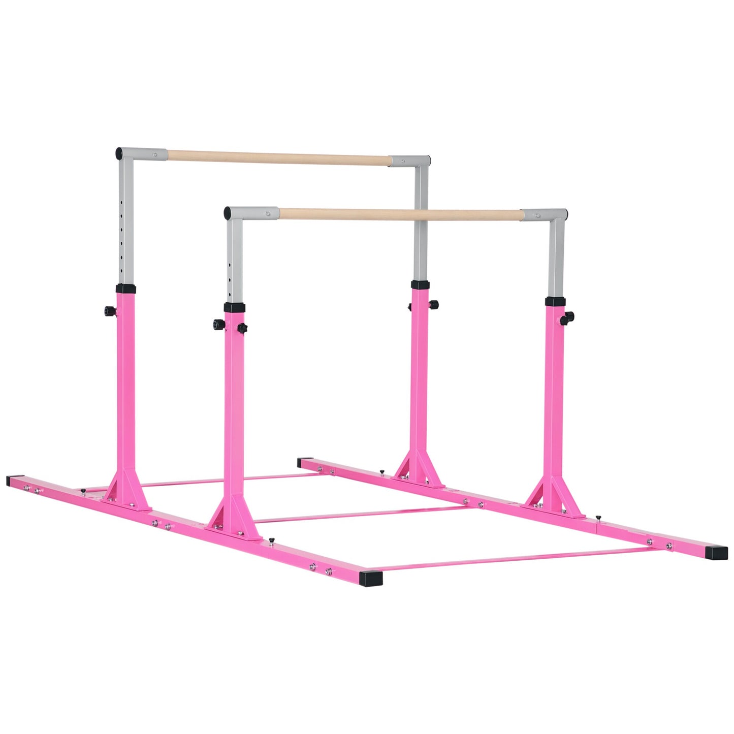 Qaba Double Horizontal Bars Junior Uneven Bars Gymnastics for Home with 13-Level 36inch-59inch Adjustable Heights 6-level Adjustable Width - Pink