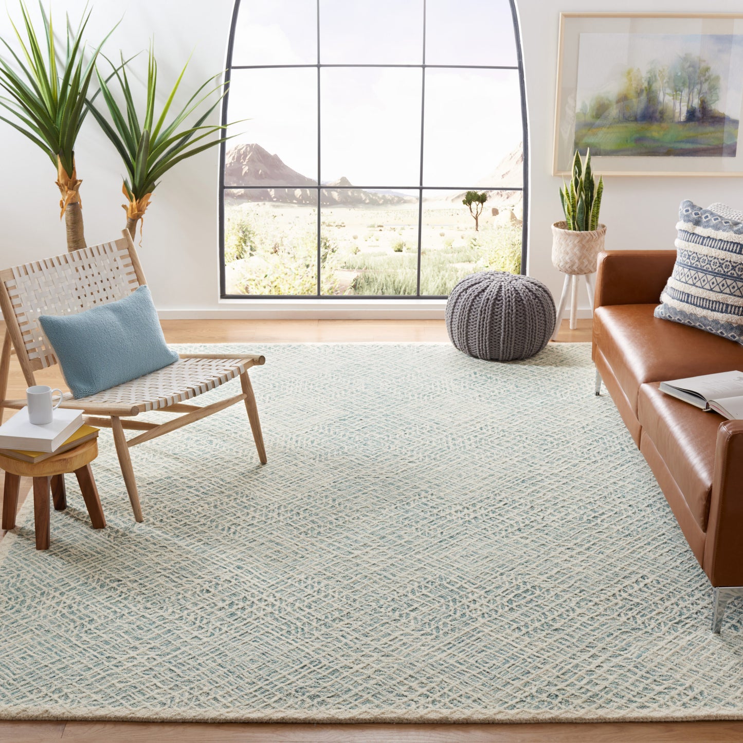 Safavieh Capri 8 x 10 (ft) Tufted Wool Blue/Ivory Rectangular Indoor Geometric Mid-Century Modern Professionally Clean Only Area rug