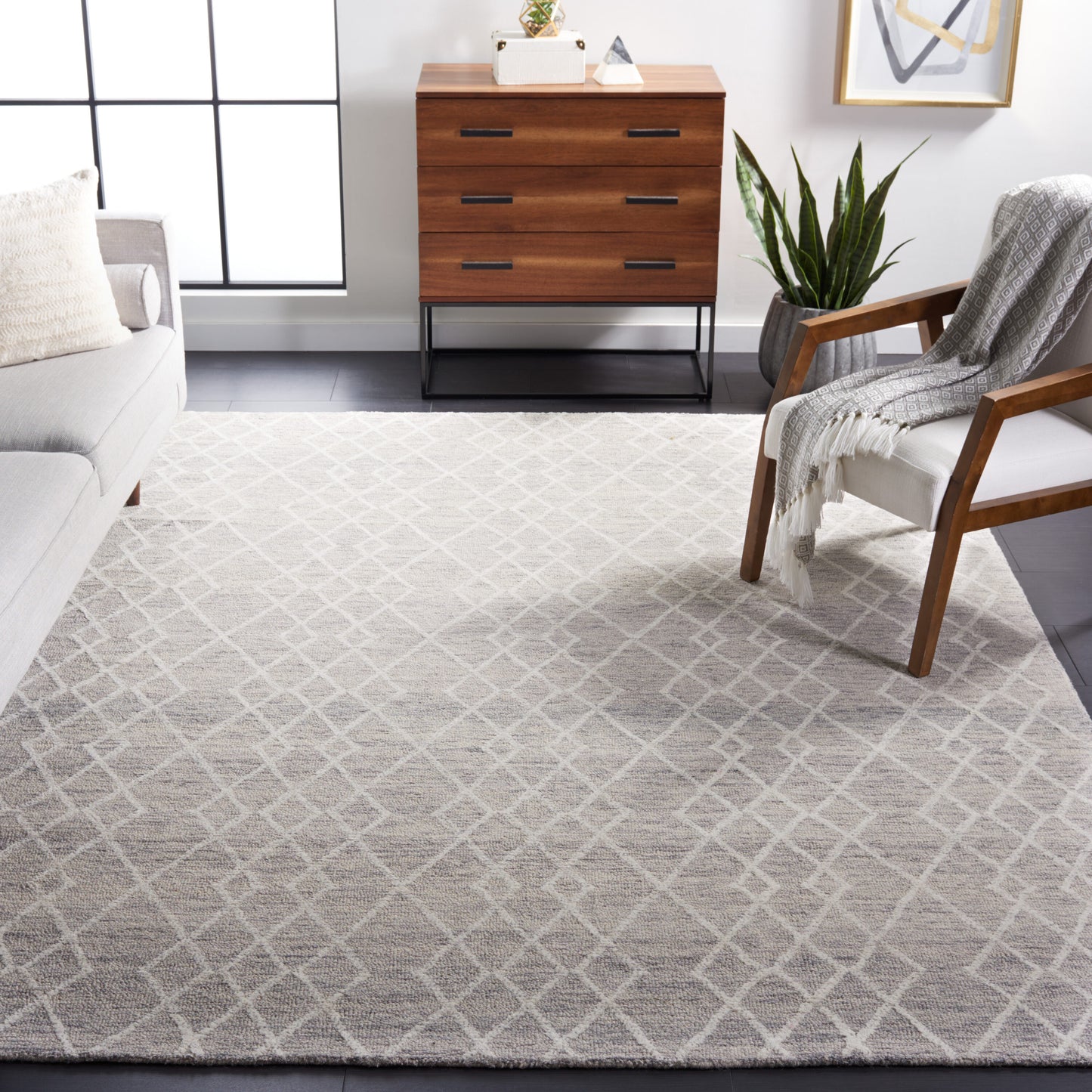 Safavieh Metro 8 x 10 (ft) Tufted Wool Gray/Ivory Rectangular Indoor Geometric Mid-Century Modern Professionally Clean Only Area rug