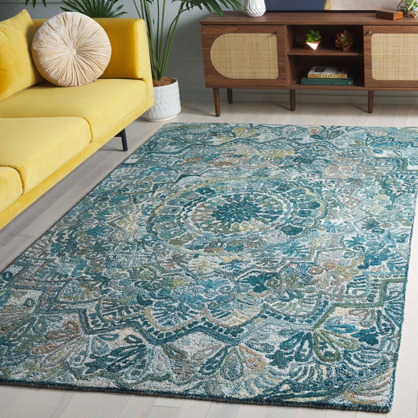 Safavieh Marquee 5 x 8 (ft) Tufted Polyester Aqua/Green Rectangular Indoor Mid-Century Modern Spot Clean Only Area rug