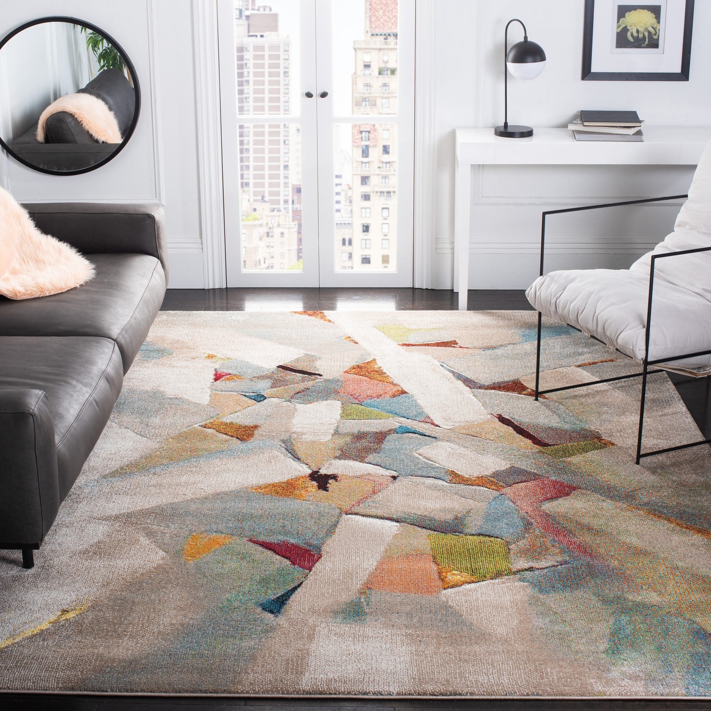 Safavieh Porcello 9 x 12 (ft) Loomed Polypropylene Gray/Multi Rectangular Indoor Abstract Mid-Century Modern Professionally Clean Only Area rug