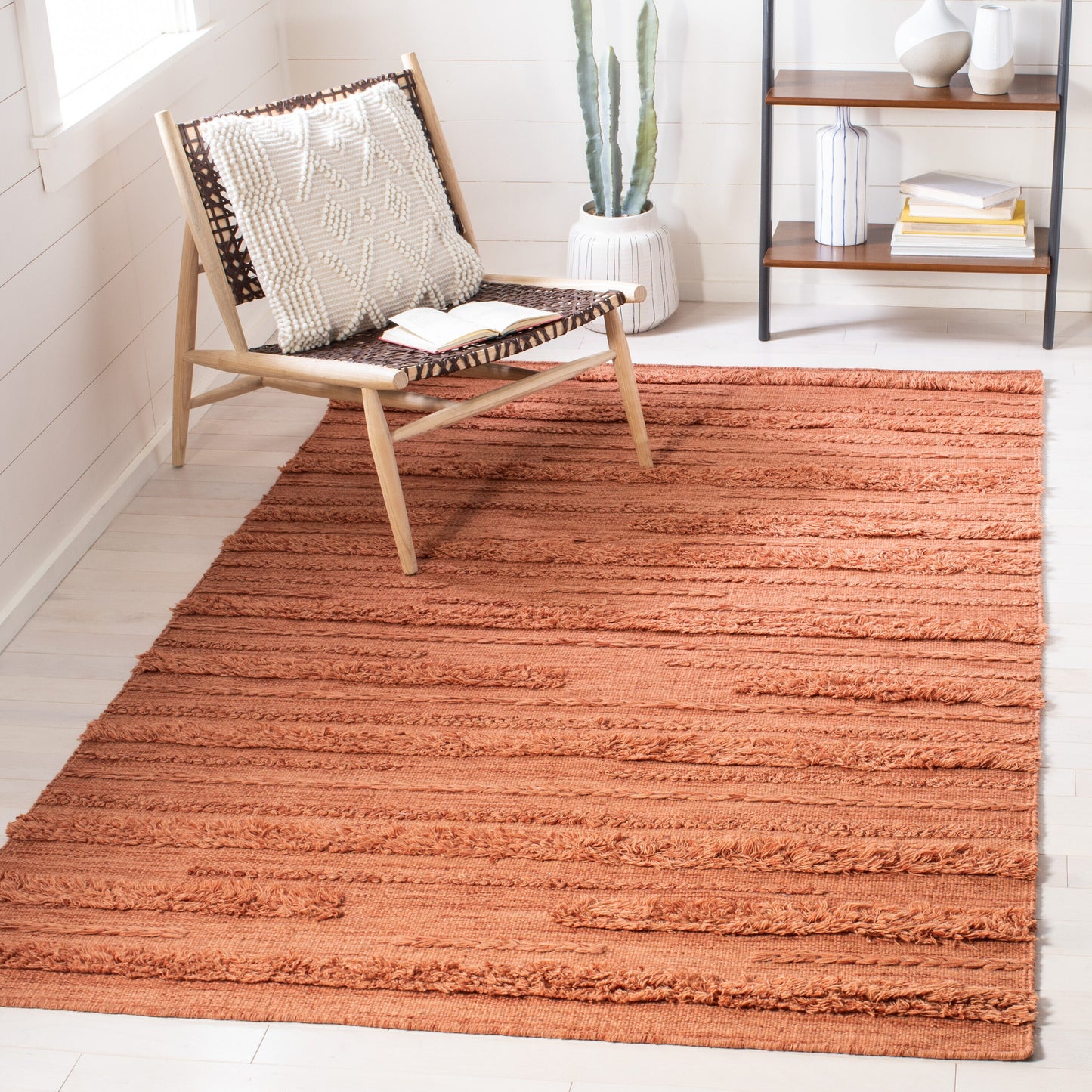 Safavieh Vermont 5 x 8 (ft) Knotted Wool Rust/Orange Rectangular Indoor Stripe Coastal Spot Clean Only Area rug