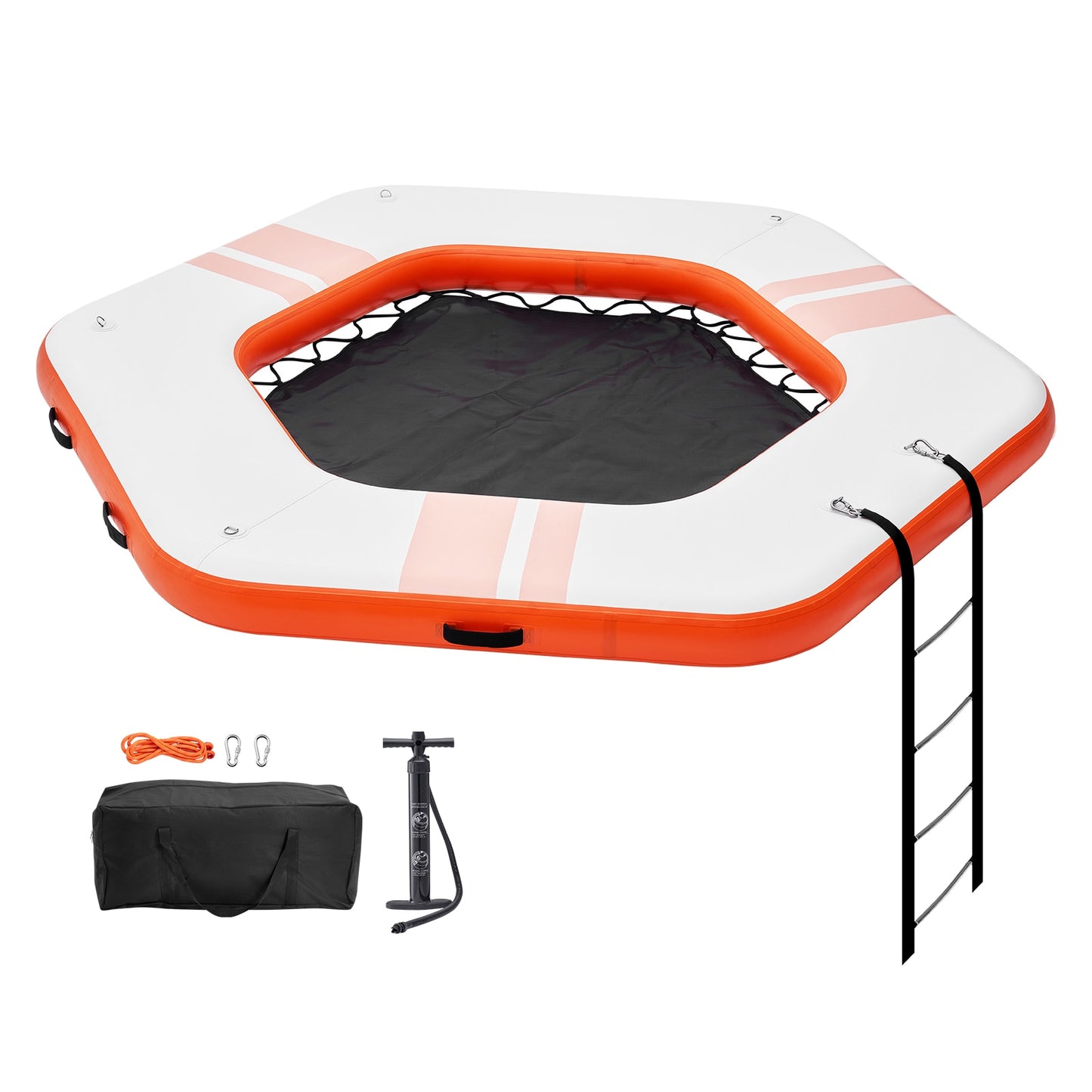 VEVOR Inflatable Floating Dock ø8.5FT Inflatable Dock Platform with ø5FT Trampoline Mesh Pool Non-Slip Floating Platform Water Mat with Portable Bag and Detachable Ladder for Pool Beach Relaxation