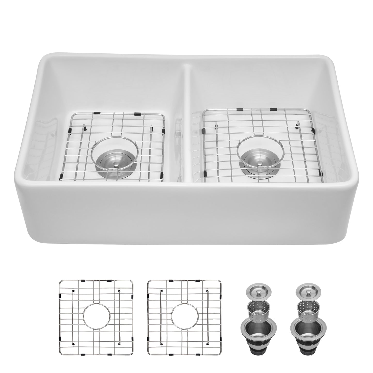 LIVIZA White Ceramic Farmhouse apron front 32-in x 20-in Porcelain Double equal bowl Kitchen Sink