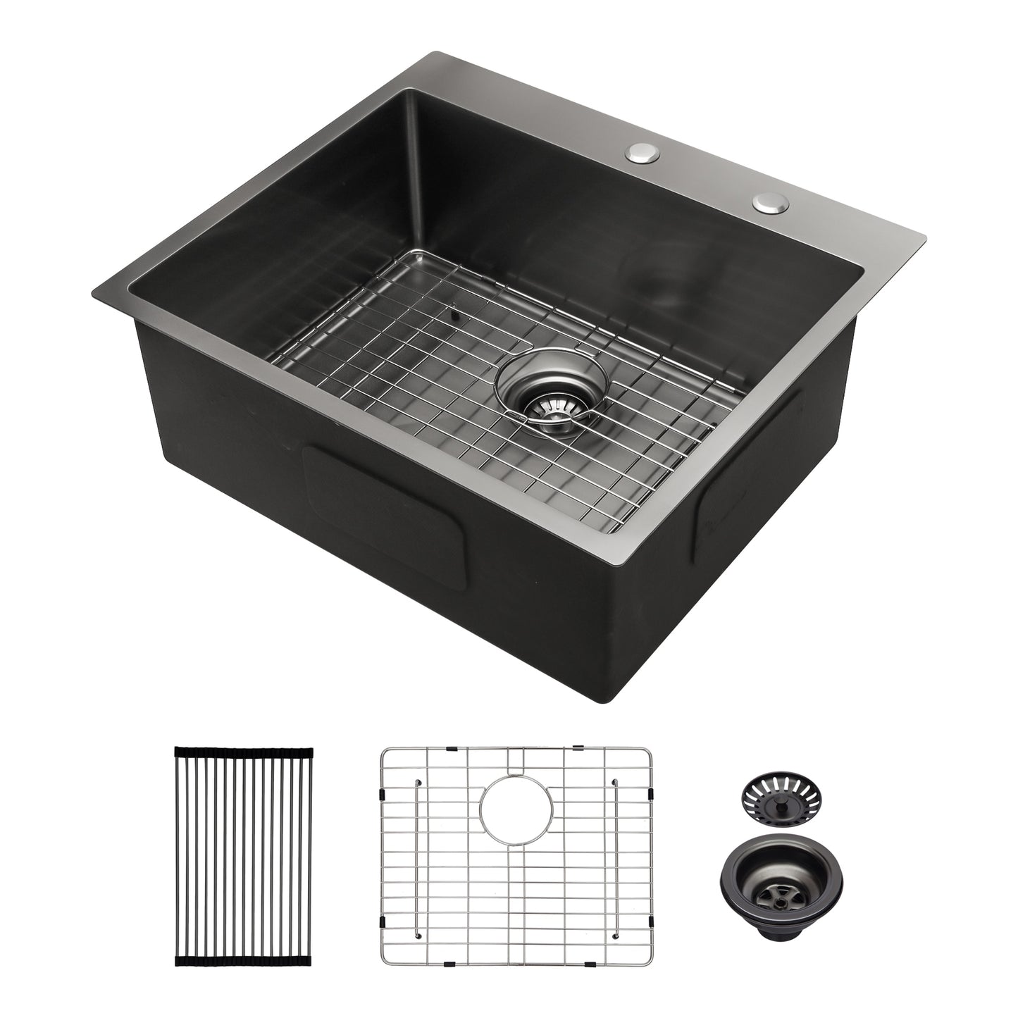 LIVIZA Gunmetal Black Nano Coated Drop-in 25-in x 22-in Stainless steel Single bowl 16 -Gauge Kitchen Sink