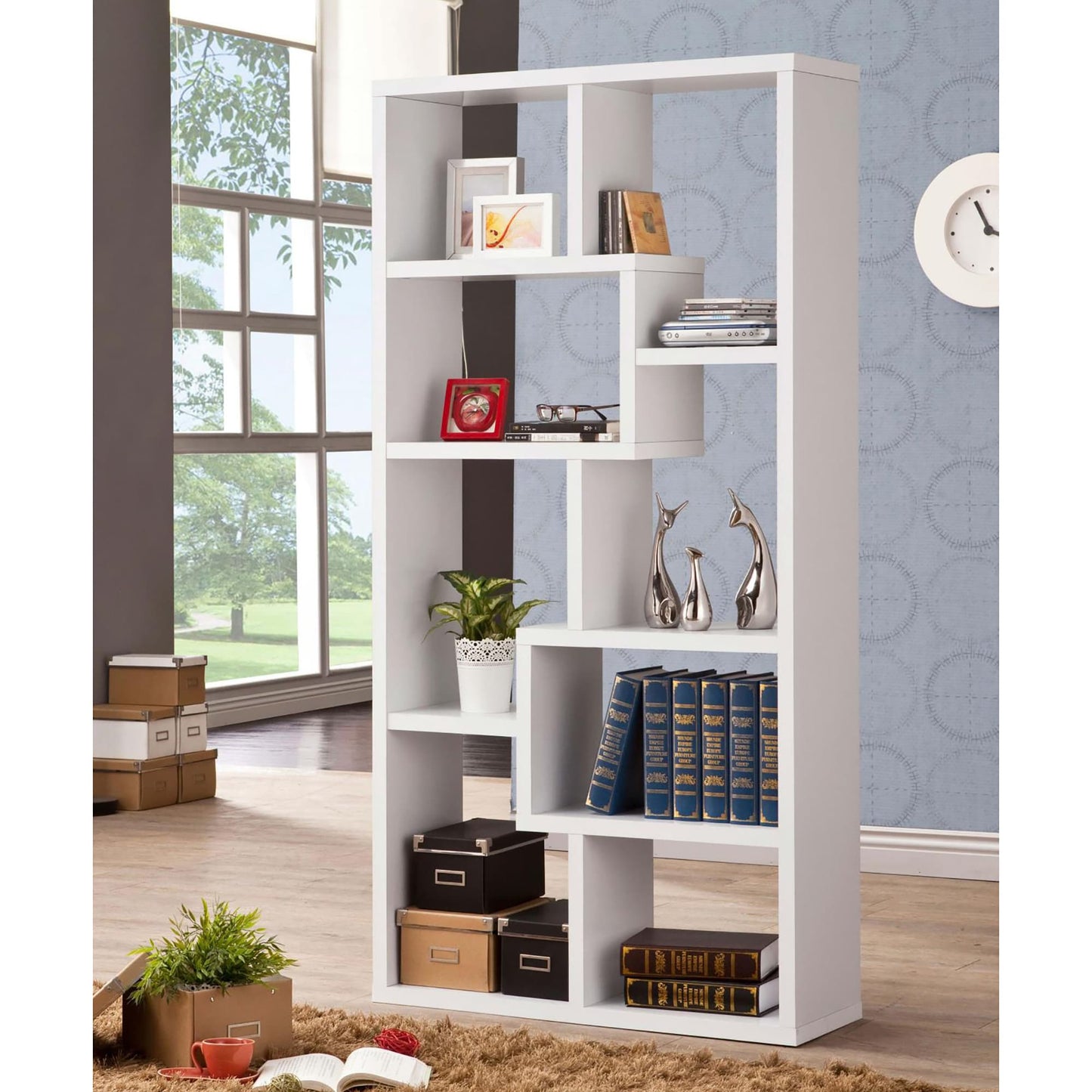 LOVMOR 8 shelf White Geometric Bookcase