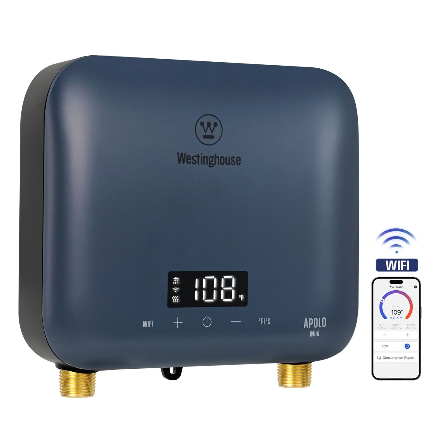 Westinghouse Apolo Mini 8 kW 240-Volt Point of Use Tankless Electric Instant Hot Water Heater Deep Blue