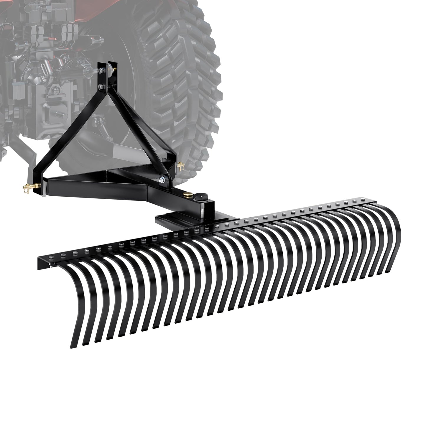 VEVOR Pull Behind Thatch Remover 60in Width Equipped with 32 Durable Steel Prongs Tractor Compatible 3 Point Hitch Garden Rake Ideal for Soil Preparation and Grass Maintenance