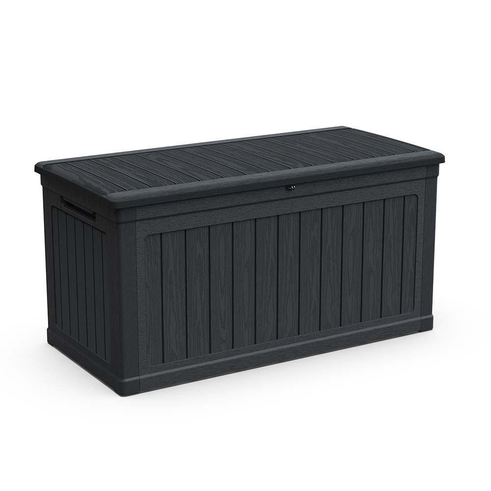 JUJABU Black 230 Gallon Large Outdoor Storage XXL Deck Box for Garden Tools and Sports/Pools Equipment Lockable