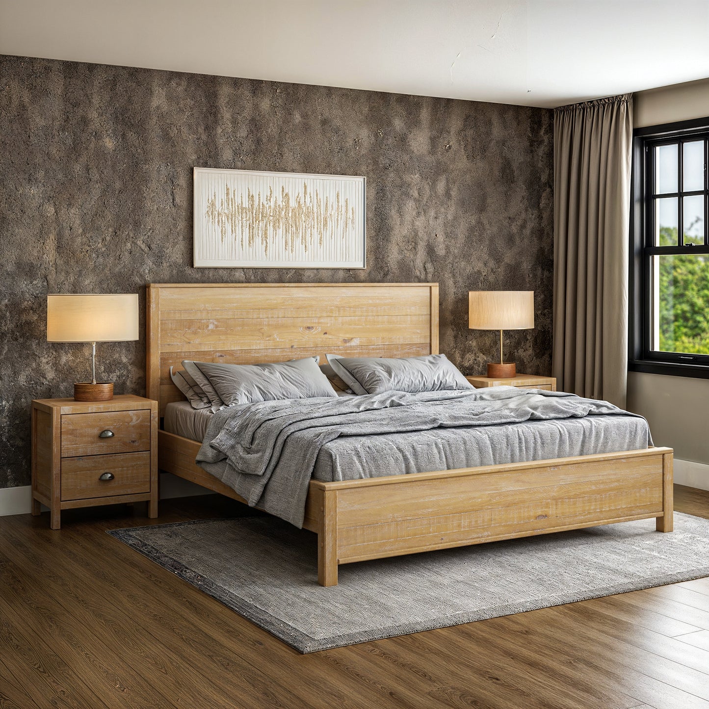 Camaflexi King Barnwood Wood Panel Bed with Headboard