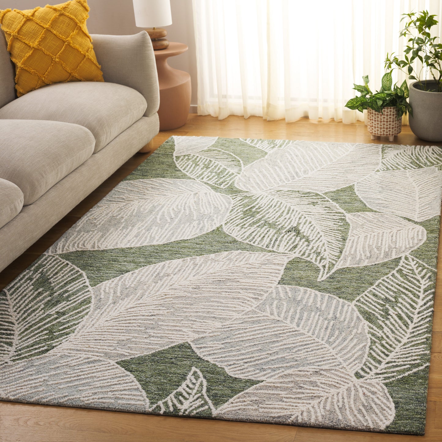 Safavieh Jardin 8 x 10 (ft) Tufted Wool Green/Ivory Rectangular Indoor Floral/Botanical Mid-Century Modern Professionally Clean Only Area rug