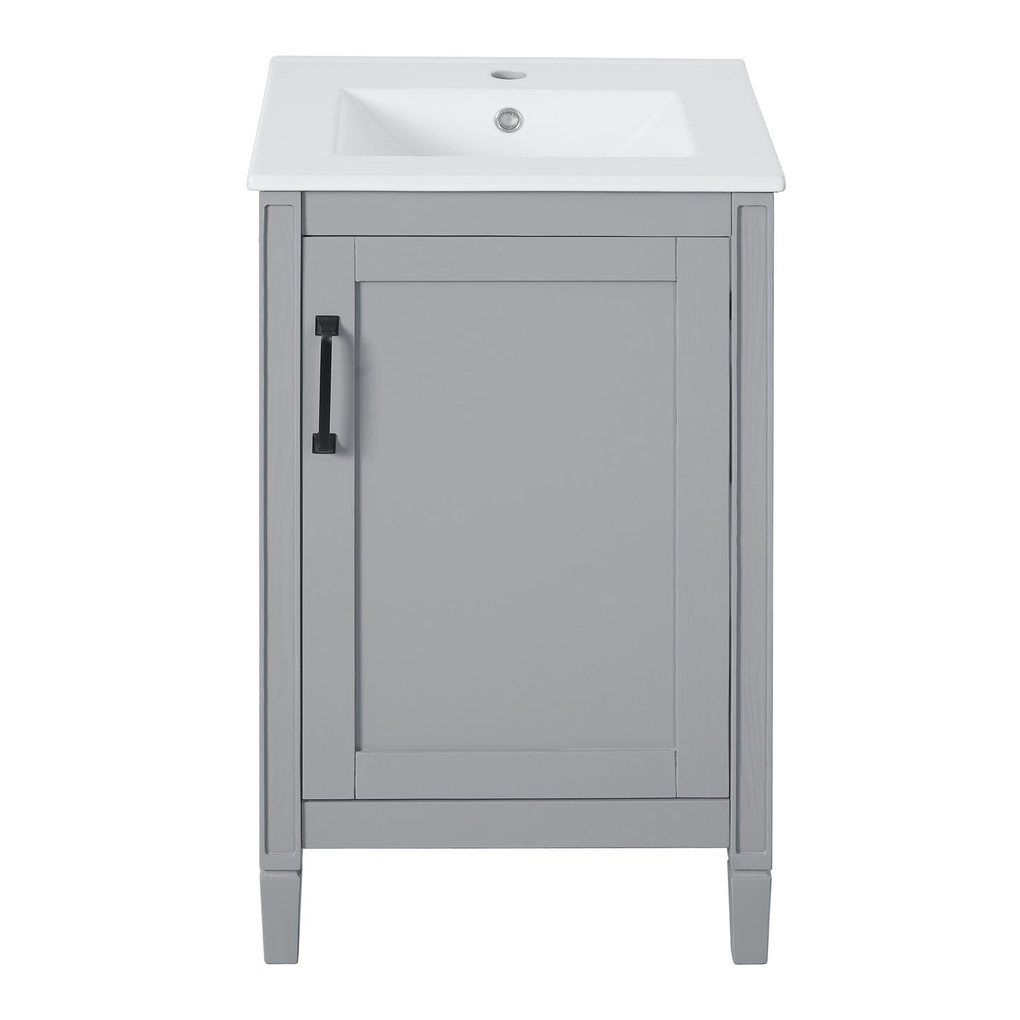 Vynxaria 20 Inch Gray Bathroom Vanity Ceramic Sink Soft Close Door Adjustable U Shelf Modern Freestanding for Small Bathrooms