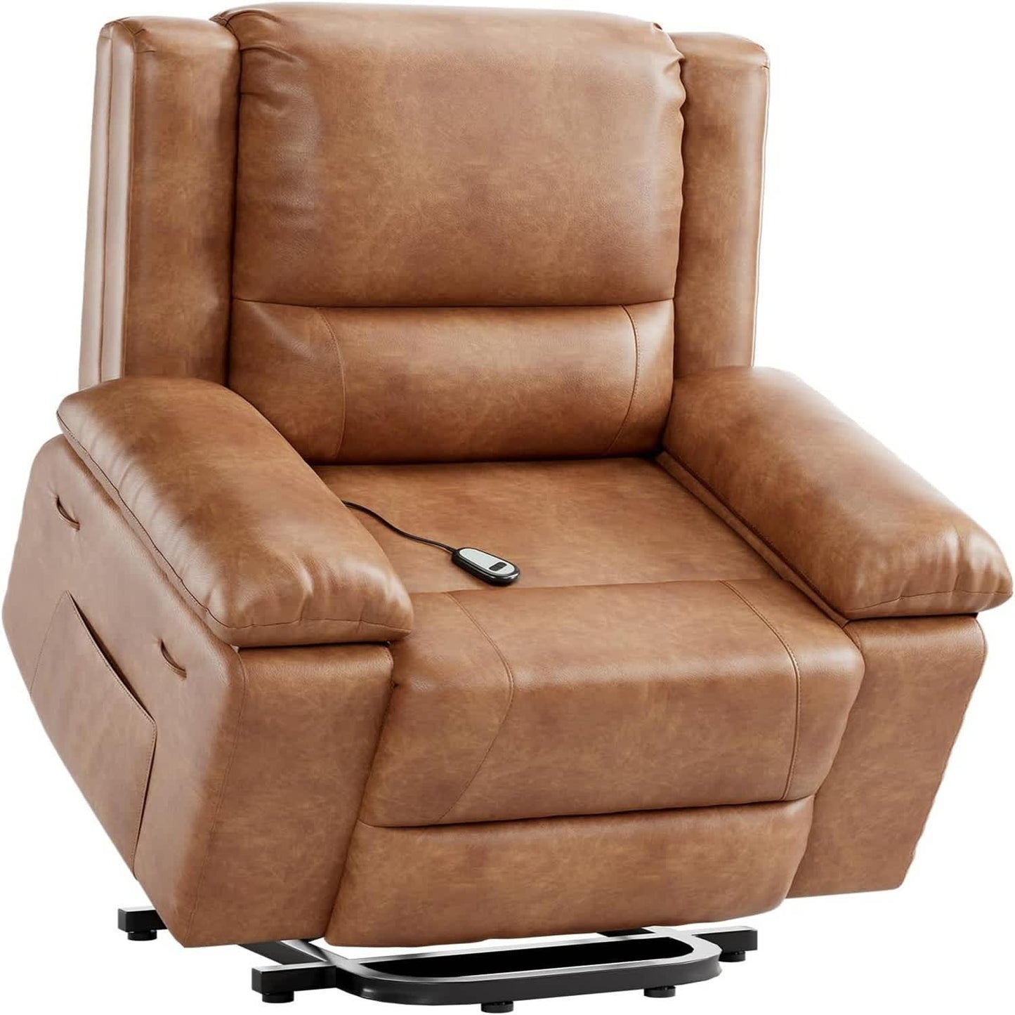 Qeetex 27 Inch Oversized PU Leather Power Lift Recliner Chair - Heat and Massage Retro Brown