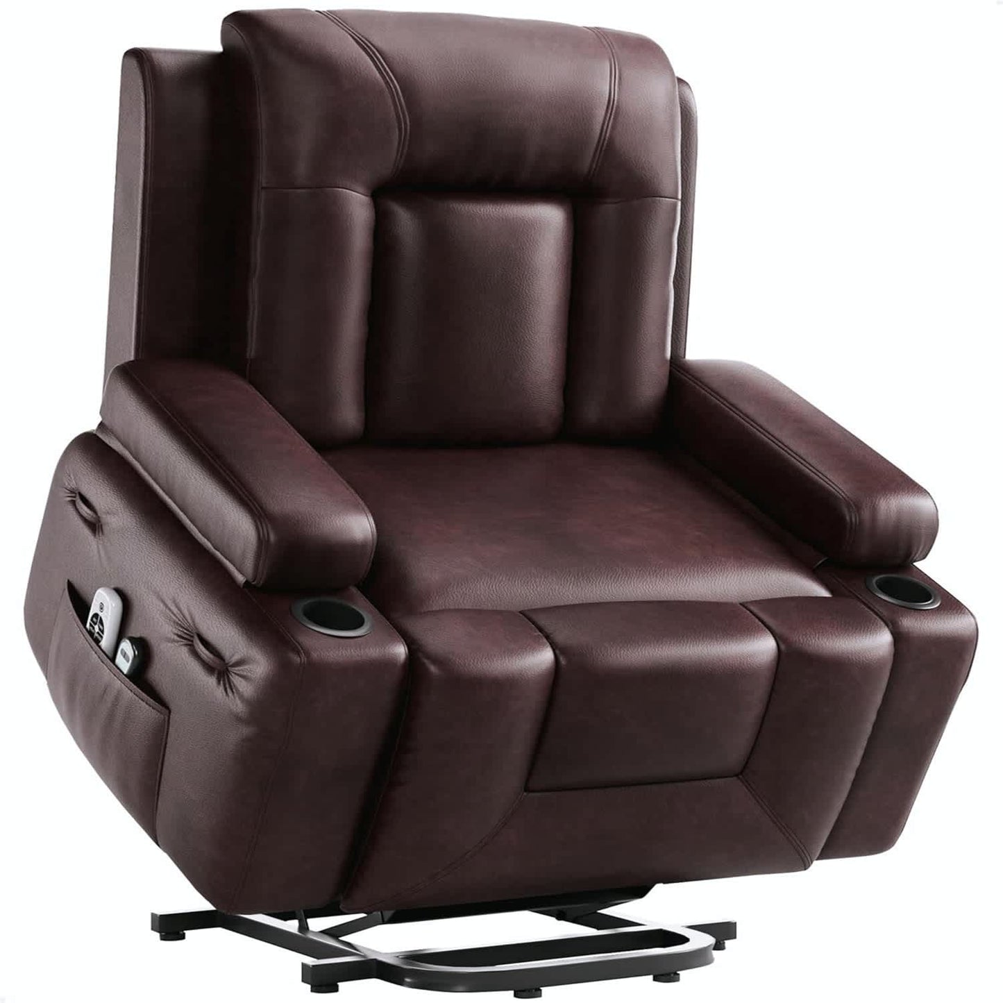 Qeetex 22 Inch PU Leather Power Lift Recliner Chair - Heat and MassageClaret (Compact Cup Holder Style)