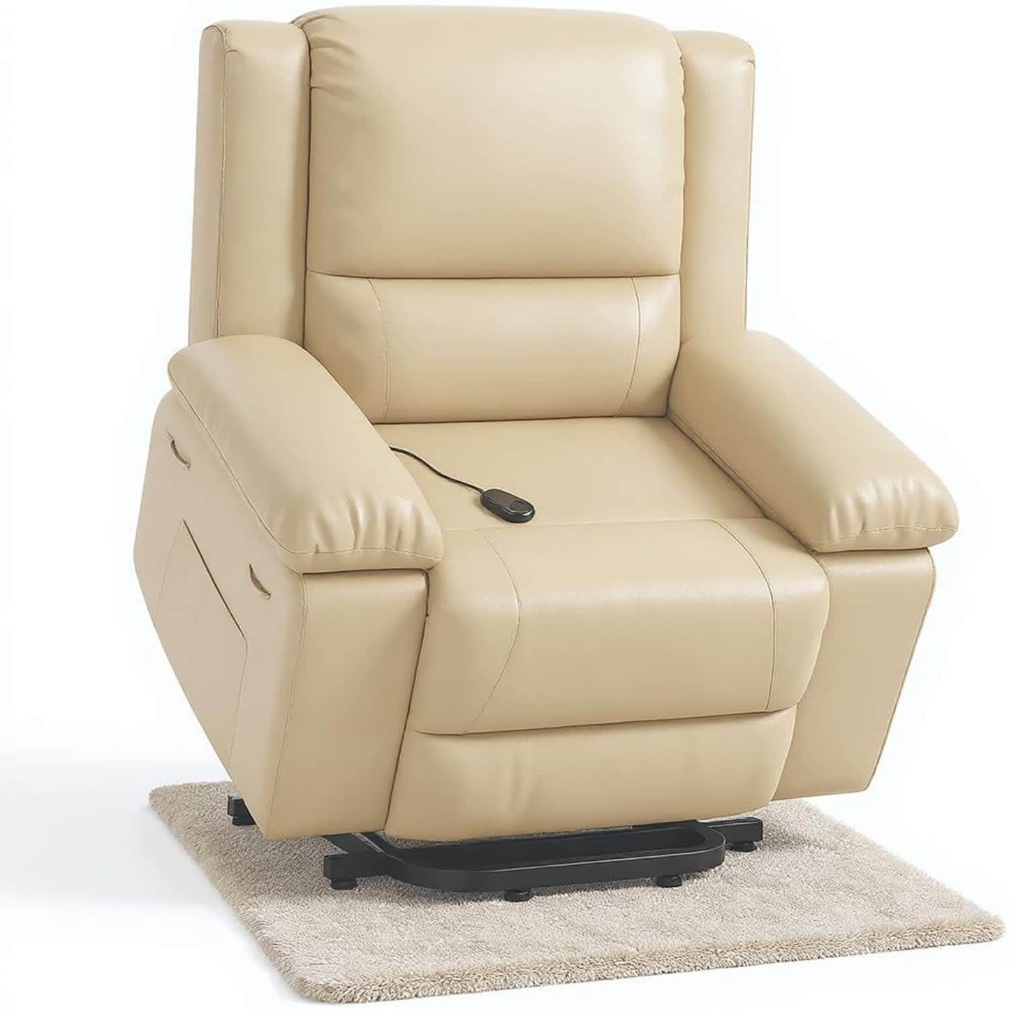 Qeetex 22 Inch PU Leather Power Lift Recliner Chair with Massage and Heat Beige