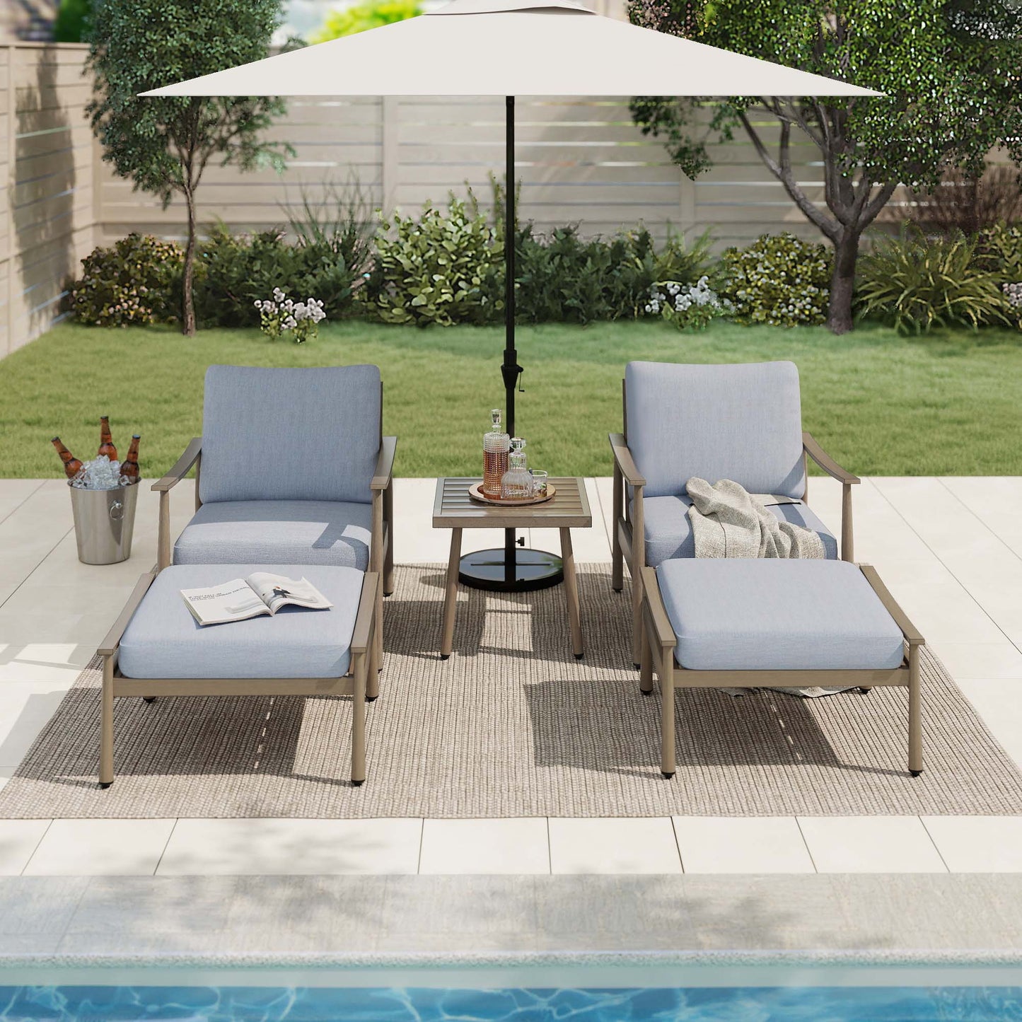 5 -Piece Patio Conversation Set with Blue Cushions