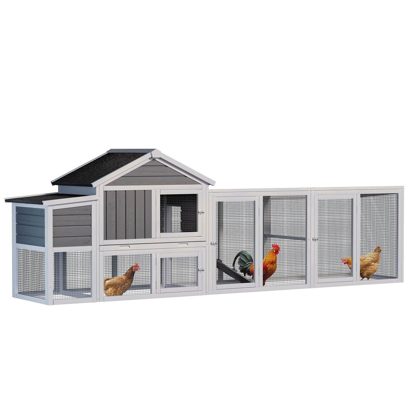 Tatayosi Gray Large Wooden Chicken Coop Outdoor Hen House with Run Waterproof Anti-UV Panel Nesting Box Secure Lock Removable Tray for 2–4 Chickens or Small Animals