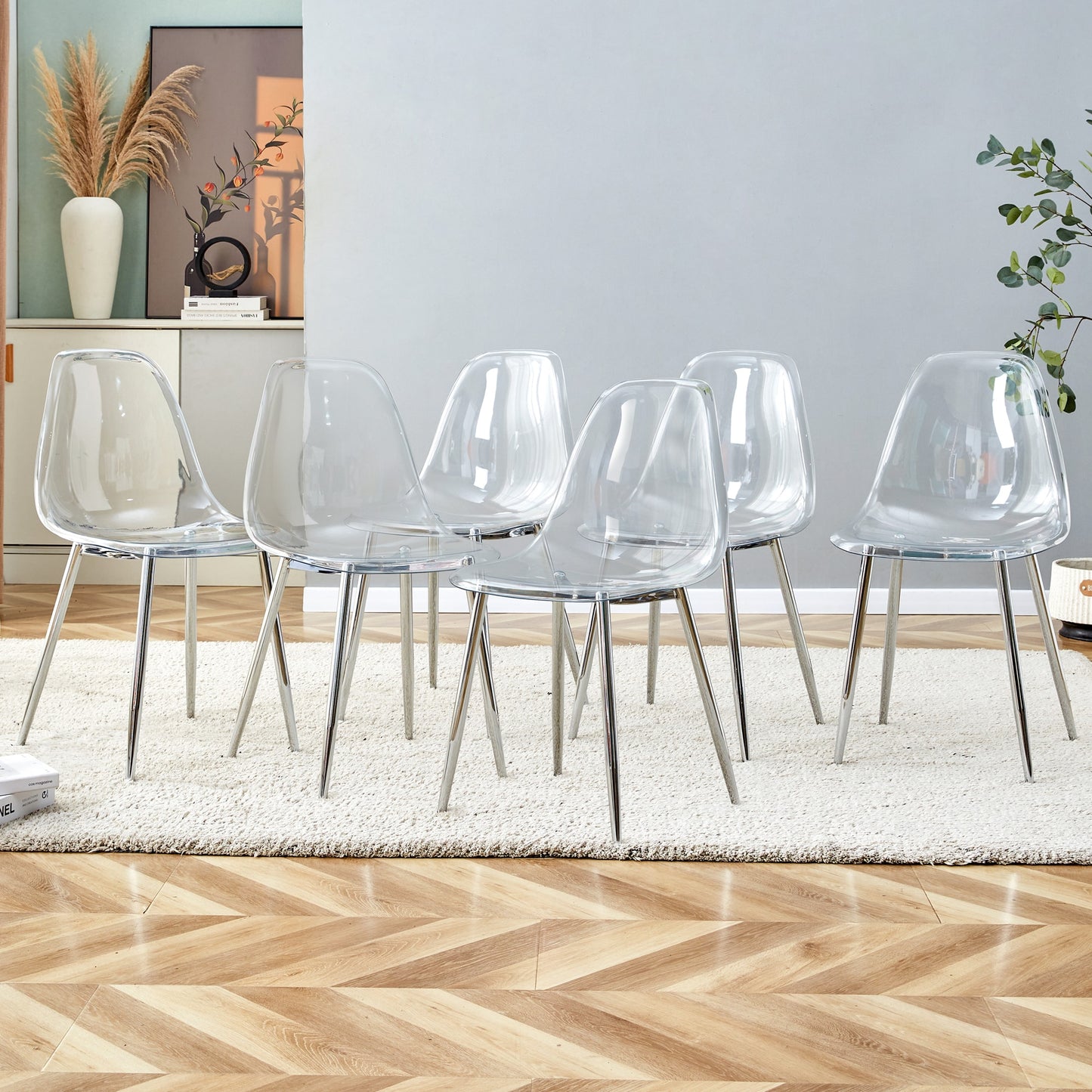 LOVMOR Modern minimalist transparent dining chair plastic chair armless crystal chair Nordic creative makeup stool negotiation chair