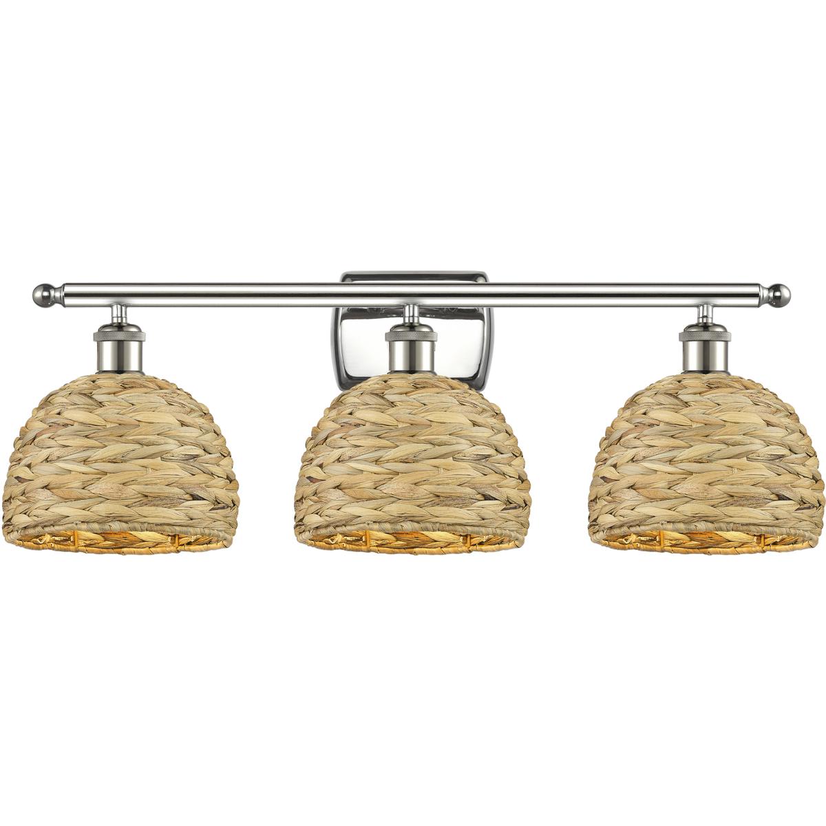 Innovations Lighting 516-3W-PN-RBD-8-NAT Woven Rattan Bathroom Vanity Light Polished Nickel