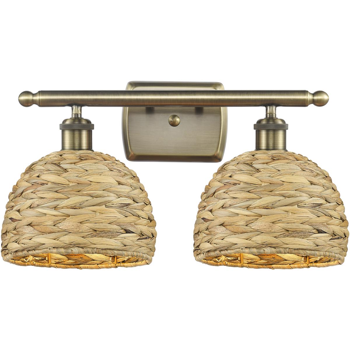 Innovations Lighting 516-2W-AB-RBD-8-NAT Woven Rattan Bathroom Vanity Light Antique Brass