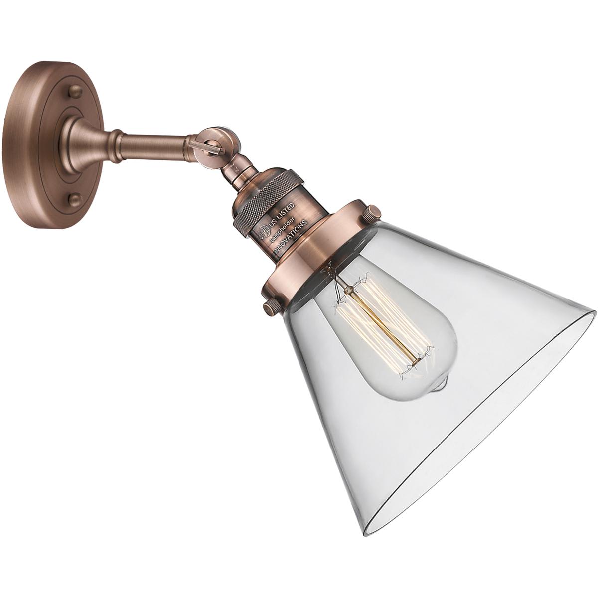 Innovations Lighting 203-AC-G42-LED Franklin Restoration Large Cone Wall Sconce Antique Copper