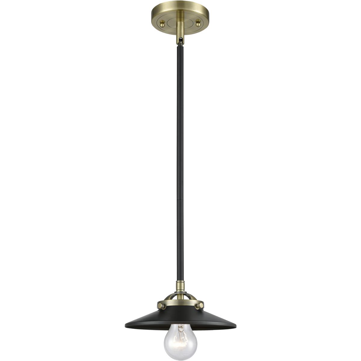 Innovations Lighting 284-1S-BAB-M6-BK-LED Nouveau Railroad Mini Pendant Black Antique Brass