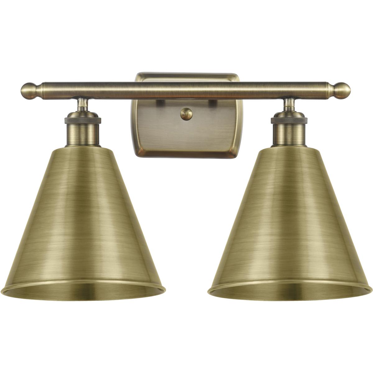 Innovations Lighting 516-2W-AB-MBC-8-AB-LED Ballston Cone Bathroom Vanity Light Antique Brass