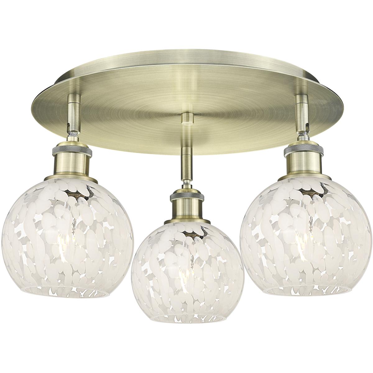 Innovations Lighting 516-3C-AB-G1216-6WM Ballston White Mouchette Flush Mount Antique Brass
