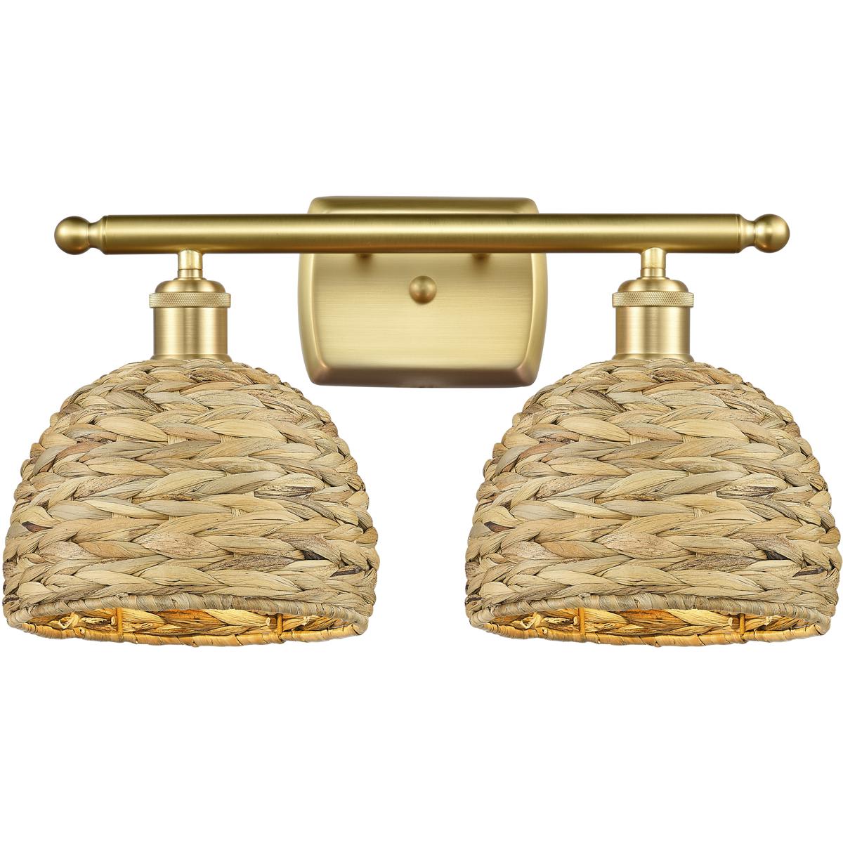 Innovations Lighting 516-2W-SG-RBD-8-NAT Woven Rattan Bathroom Vanity Light Satin Gold