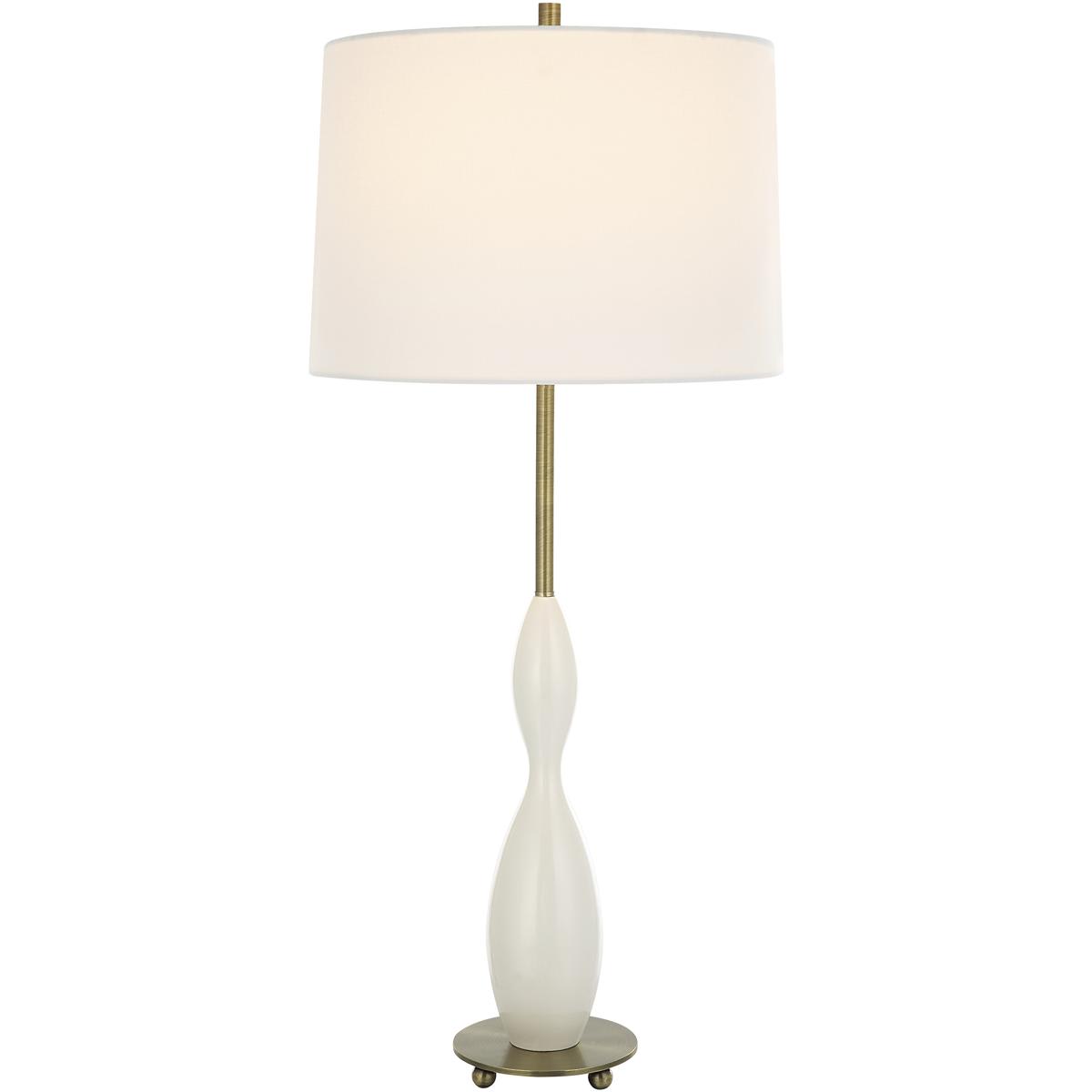 Uttermost 30235 Annora 34 inch 15000 watt Glossy White and Antique Brass Table Lamp Portable Light