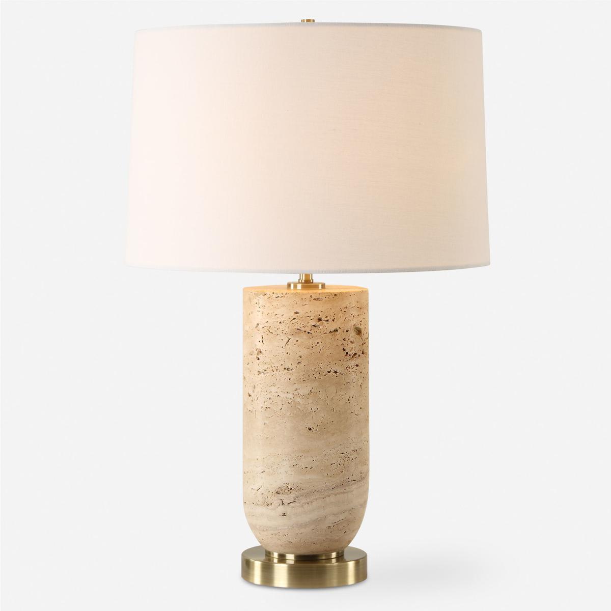Uttermost 30409-1 Aubrey Table Lamp Travertine and Antique Brass