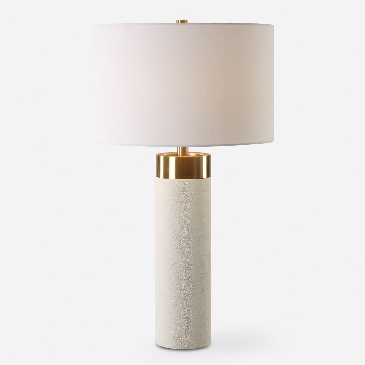 Uttermost 30407 Wessex Table Lamp White Faux Shagreen and Antique Brushed Brass