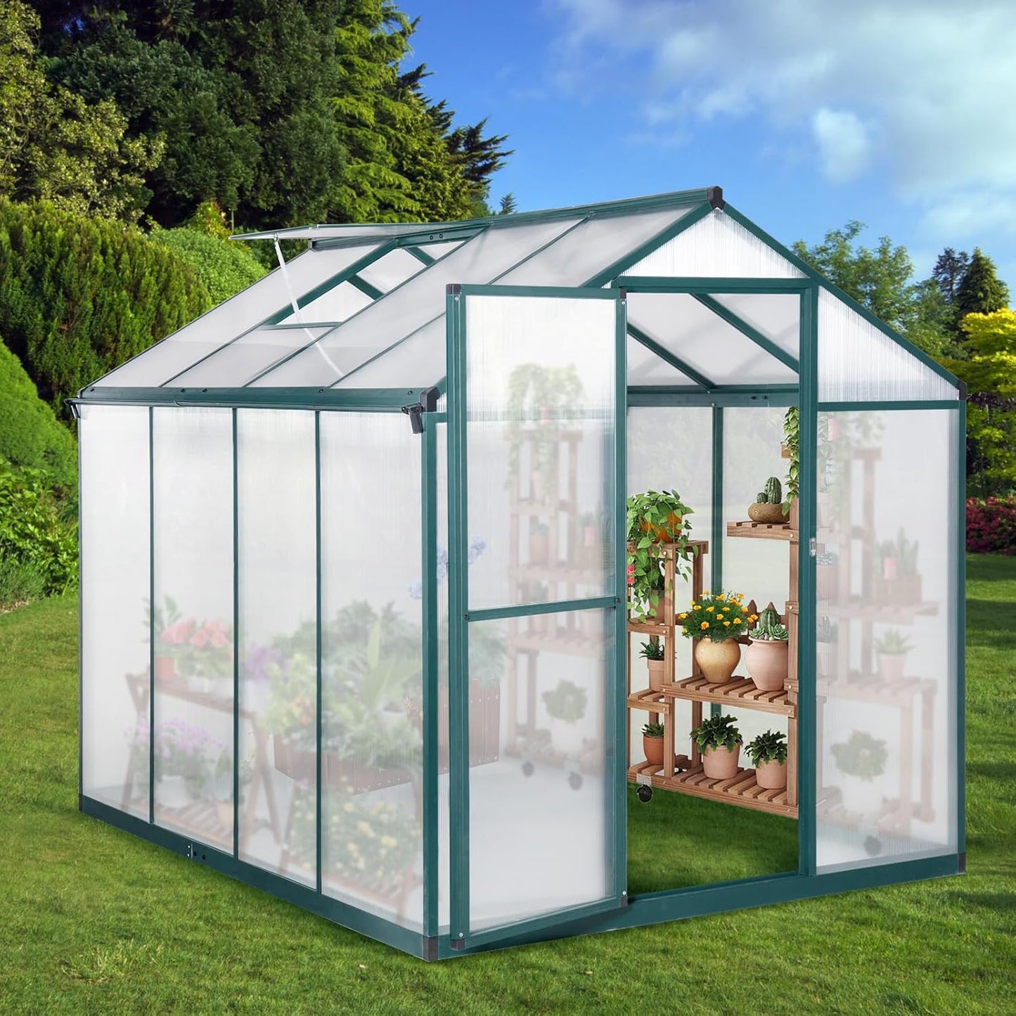 Edwards Greenhouse for Outdoors 6x8FT Polycarbonate Greenhouse with Roof Vent Large Walk-in Greenhouse for Outside Garden Backyard