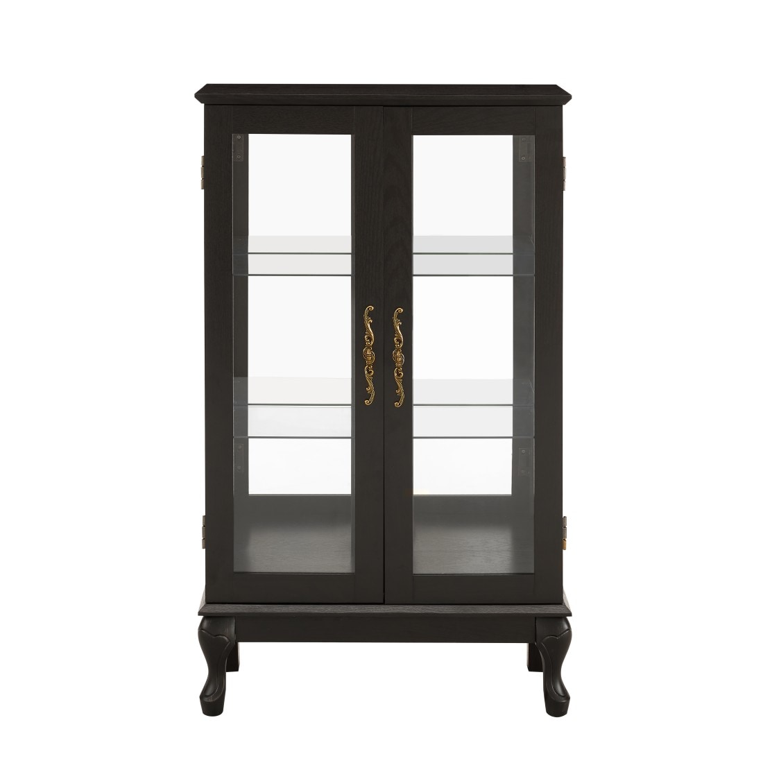 Tatayosi Curio Cabinet with Tempered Glass Doors; Lighted Display Cabinet with Mirrored Back Panel Adjustable Shelves Perfect for Home or Office (Light Bulb Included)- Black