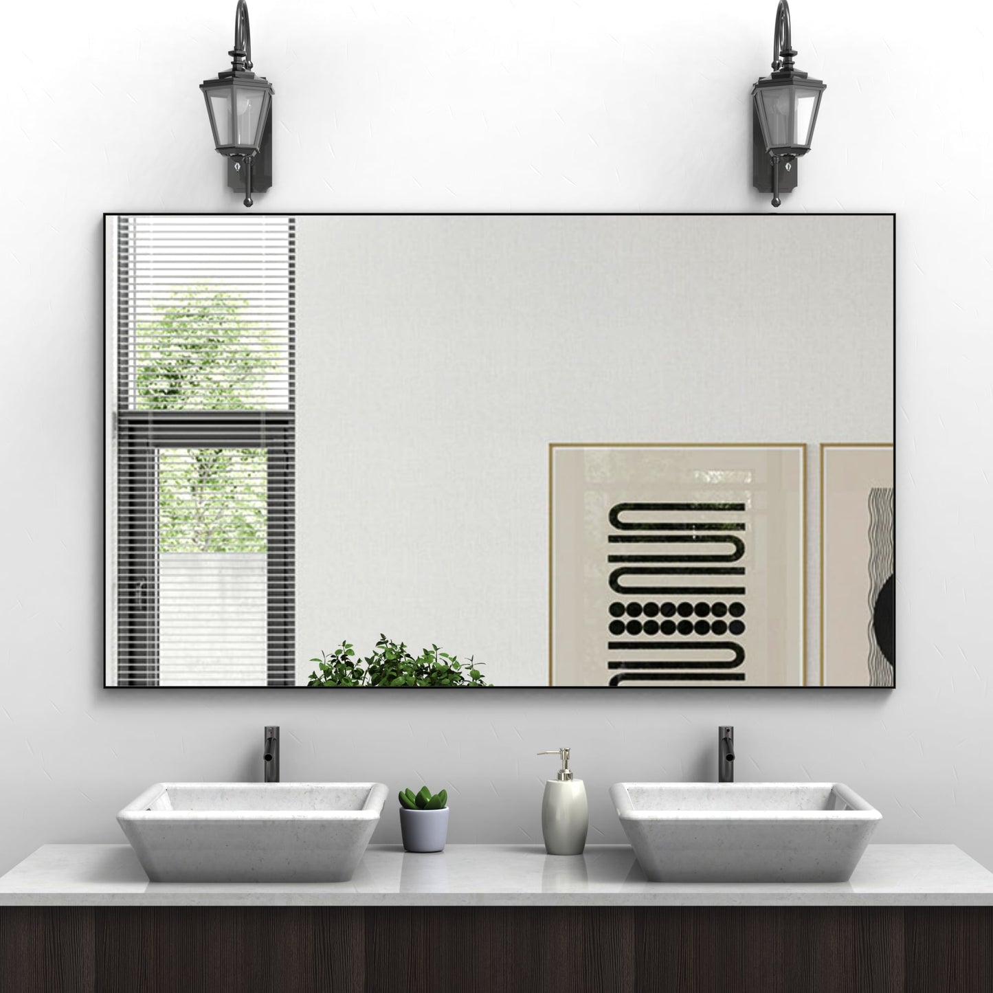 Poinic 60-in W x 36-in H Rectangle Black Framed Vanity Mirror