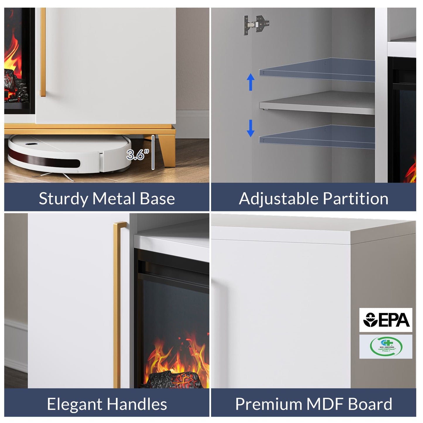 Belleze TV Stand with 36 inch Electric Fireplace Entertainment Center for TVs Up to 75 inch White