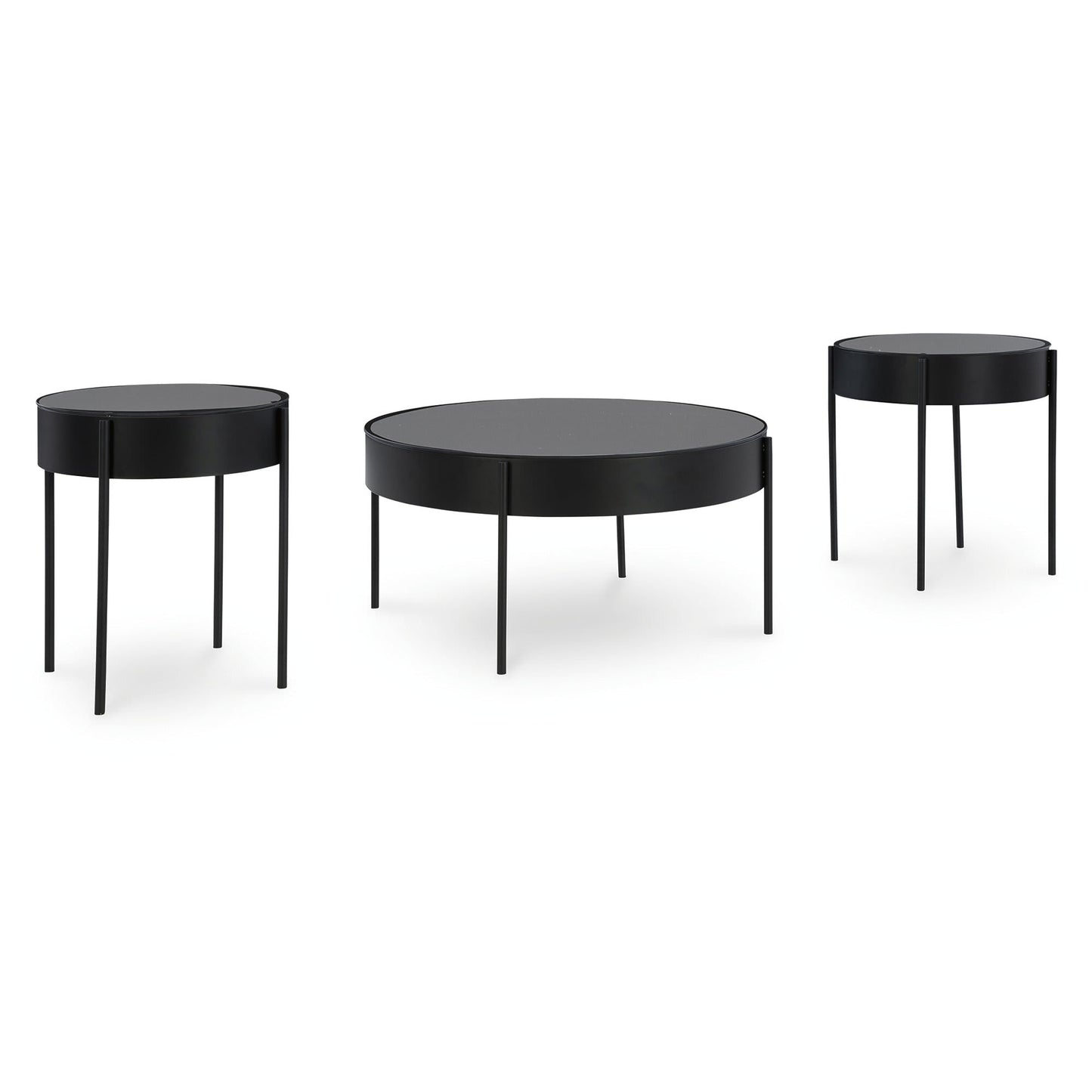 Signature Design by Ashley Ardoline 3-Piece Glass Coffee Table Set with End Tables - Matte Black Finish