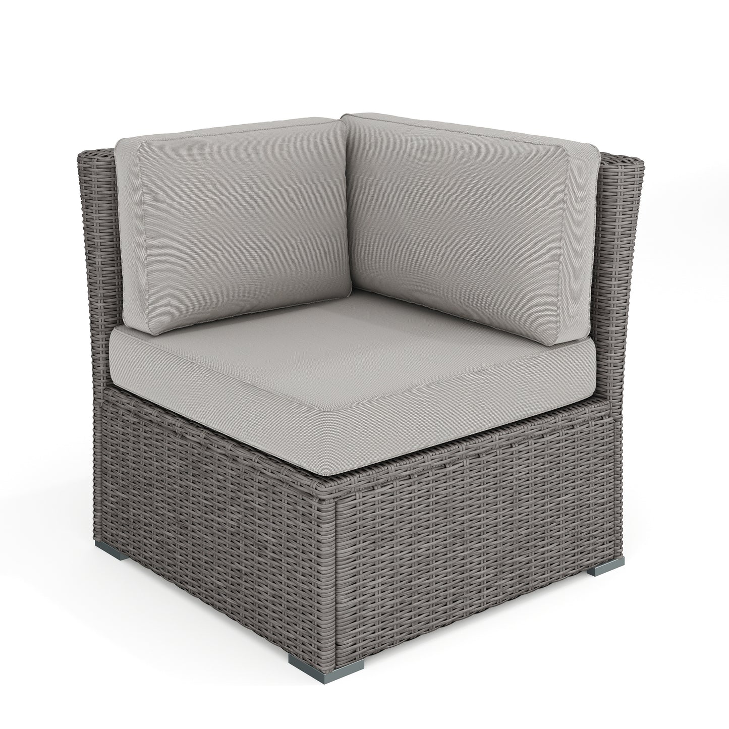 Martha Stewart Bedford Indoor-Outdoor Modular Patio Sectional Sofa Corner Seat in Gray Rattan Wicker with Gray All-Weather Cushions